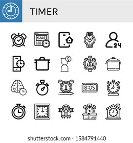 Set of timer icons. Such as Clock, Alarm clock, Time, Smart house, Wristwatch, hours delivery, Pot, Hourglass, Stopwatch, Speed, Digital clock, Time management, Chronometer , timer icons