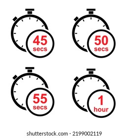 Set of Timer sport icon, stopwatch digital graphic symbol, time circle sign vector illustration button. Stop and start measure .