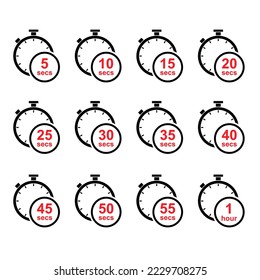 Juego de icono deportivo Timer, símbolo gráfico digital de cronómetro, botón de ilustración de vector de signo de círculo de tiempo. Detener e iniciar la medida.