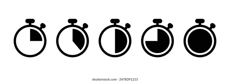 Set of Timer and stopwatch icons collection. Countdown timer signs. Vector Illustration.