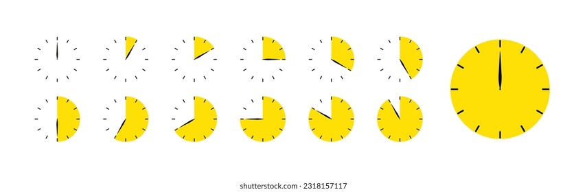 Set of timer. Stopwatch icons set. Countdown 0, 5, 10, 15, 20, 25, 30, 35, 40, 45, 50, 55, 60 minutes. Timer symbol. Outline stopwatch icon. Alarm pictogram. Vector, Transparent background