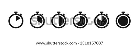 Set of timer. Stopwatch icons set. Countdown 10, 20, 30, 40, 50, 60 minutes. Timer symbol. Outline stopwatch icon. Alarm pictogram. Vector, Transparent background