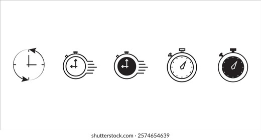 Set of timer and stopwatch icons. Quick time icon, fast deadline, countdown timer collection, rapid line symbol. Vector illustration
