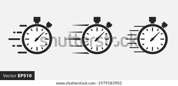 Set of timer and stopwatch icons. Quick time\
icon, fast deadline, countdown timer collection, rapid line symbol.\
Vector illustration