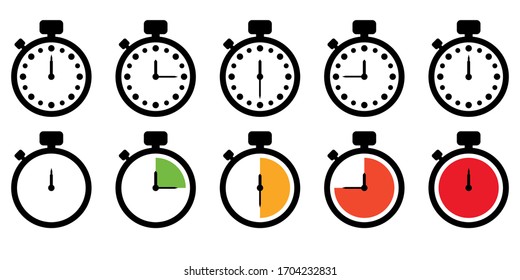 Set of Timer vector icon. Stopwatch symbol. Vector countdown circle clock counter timer. Fast time icon.