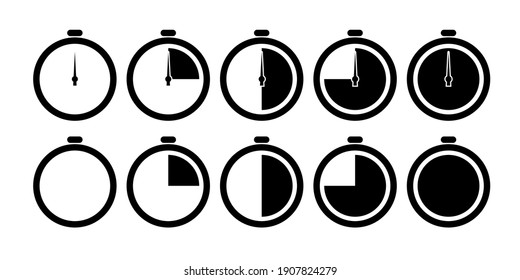 Set of timer vector icons on transparent background. Time vector icons illustrations