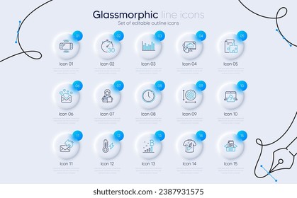 Set of Timer, Woman read and Love mail line icons for web app. Strategy, Cloud computing, Bitcoin graph icons. Electricity power, T-shirt design, Share mail signs. Circle area. Vector