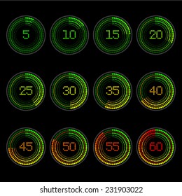 Set of timers. 5, 10, 15,  20, 25, 30, 35, 40, 45, 50, 55 and 60 seconds.