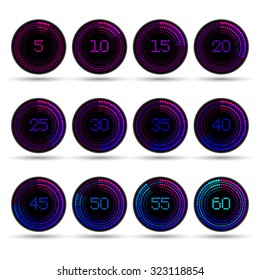 Set of timers. From 5 till 60 seconds or minutes. Template for your business art works.