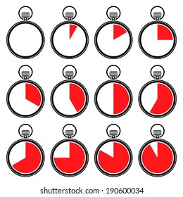 Set of timers or chronometers web and mobile icons. Vector.