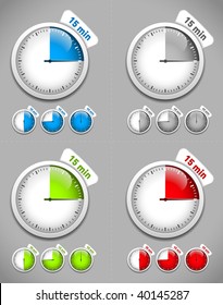 Set of timers. Different colors. Vector Illustration