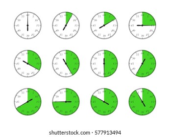 Set of timers. Full rotation arrow timer flat icons.