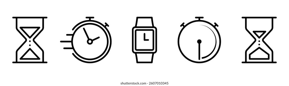 Set of timers icon on white background, stopwatch, countdown, timer vector illustration