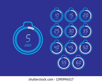 Set of timers. Sign icon. Full rotation arrow timer. Colored flat icons. Flat Design Vector Illustration