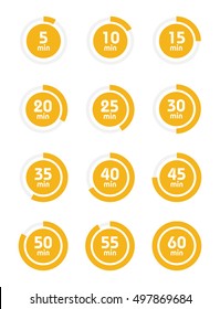 Set of timers. Sign icon. Full rotation arrow timer. Colored flat icons. Flat Design Vector Illustration.
