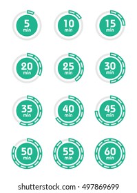 Set of timers. Sign icon. Full rotation arrow timer. Colored flat icons. Flat Design Vector Illustration.