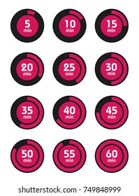 Set of timers. Sign icon. Full rotation arrow timer. Colored flat icons. Flat Design Vector Illustration.