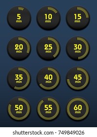 Set of timers. Sign icon. Full rotation arrow timer. Colored flat icons. Flat Design Vector Illustration.