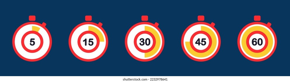 Eine Reihe von Timern. Einfache Vektorsymbole. Uhren, Stoppen Sie die Uhr. 