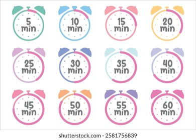 Set of timers. Timer, clock, stopwatch. Countdown timer symbol icon set. Label cooking time.
