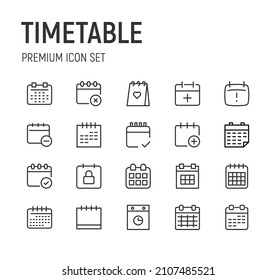 Set of timetable line icons. Premium pack of signs in trendy style. Pixel perfect objects for UI, apps and web. 