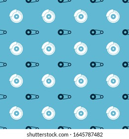 Set Timing belt kit and Car brake disk with caliper on seamless pattern. Vector