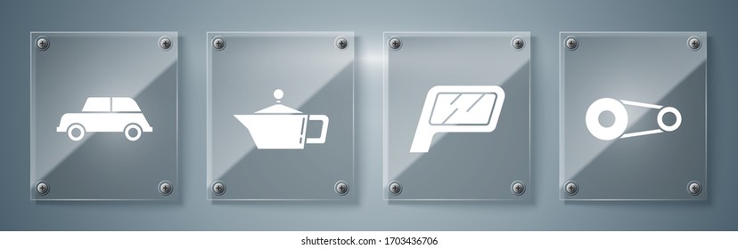 Kit de correa de la distribución, espejo de Camión, cartucho para aceite y Camión de máquinas motoras. Paneles de vidrio cuadrado. Vector