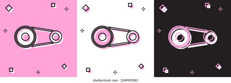 Set Timing belt kit icon isolated on pink and white, black background.  Vector