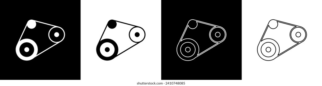 Set Timing belt kit icon isolated on black and white background.  Vector