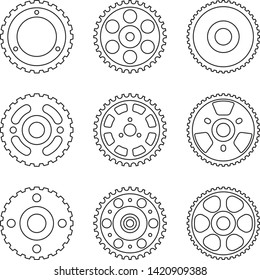 Set of timing pulley icons. Thin line vector