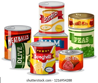 Set Of Tin Food Illustration