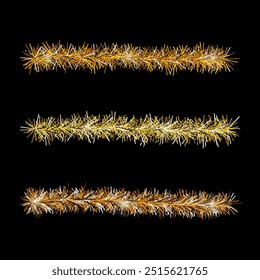 Set of tinsel with gold sequins. New Year and Christmas decorations. Vector graphics