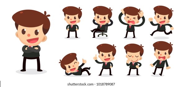 Set of tiny businessman character in actions. Isolated vector.