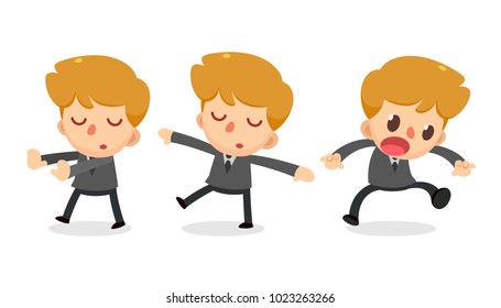 Set of tiny businessman character in actions. Daydream. Isolated vector.