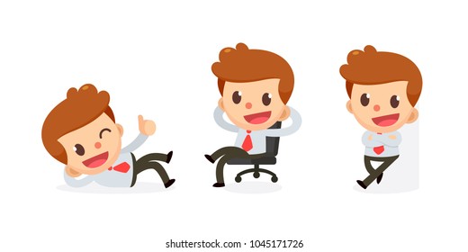 Set of Tiny businessman character in actions. Relax time. Isolated vector.