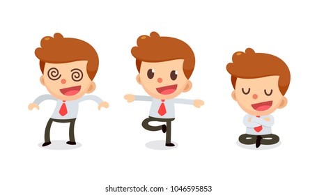 Set of Tiny businessman character in actions. Numbness man. Isolated vector.