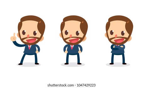 Set of Tiny businessman character in actions. Thinking man. Isolated vector.
