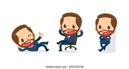 Set of Tiny businessman character in actions. Relax time. Isolated vector.