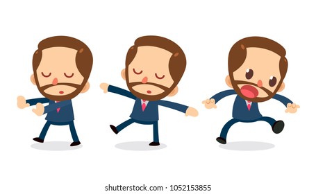 Set of Tiny businessman character in actions. Daydream. Isolated vector.