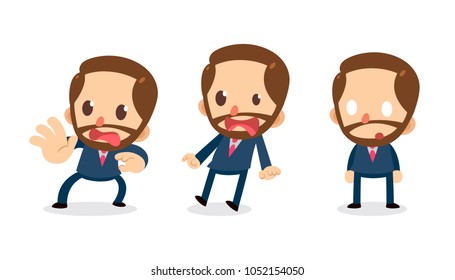 Set of Tiny businessman character in actions. Shocked. Isolated vector.