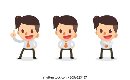 Set of Tiny businessman character in actions. Thinking. Isolated vector.