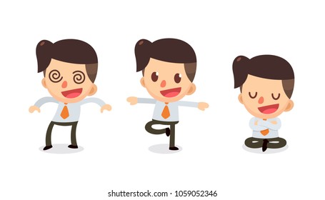 Set of Tiny businessman character in actions. Numbness. Isolated vector.
