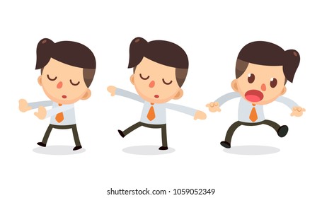 Set of Tiny businessman character in actions. Daydream. Isolated vector.