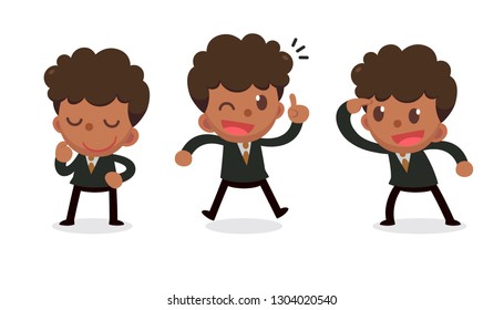 Set of tiny businessman character in actions. Isolated vector. Get an idea.