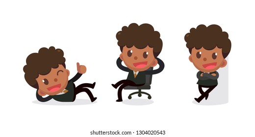 Set of tiny businessman character in actions. Isolated vector. Relax time.