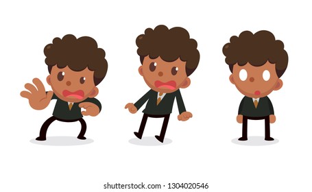 Set of tiny businessman character in actions. Isolated vector. Scared and shocked.