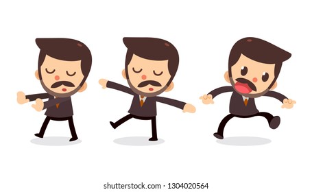 Set of tiny businessman character in actions. Isolated vector. Daydream.