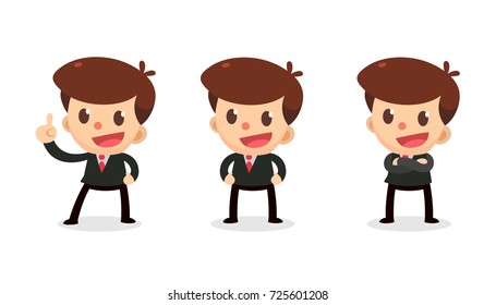 Set of Tiny businessman character in actions. Isolated vector. Speak and talk.