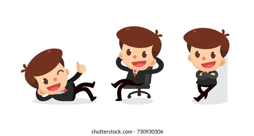 Set of Tiny businessman character in actions. Isolated vector.