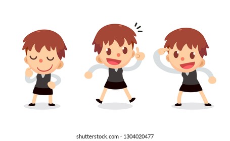 Set of tiny businesswoman character in actions. Isolated vector. Get Idea.